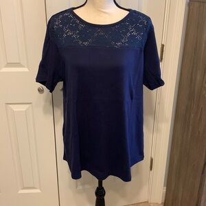 Karen Scott Women’s Plus Crochet Yoke Top